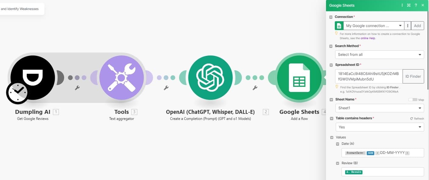 How to Monitor Competitor Business Reviews and Identify Weaknesses Using Dumpling AI and OpenAI in Make.com